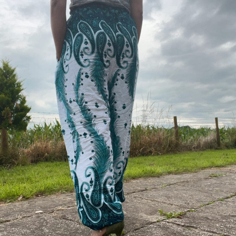 Green White Harem Pants Summer Holiday Beach Women Ladies Genie Aladdin Trousers