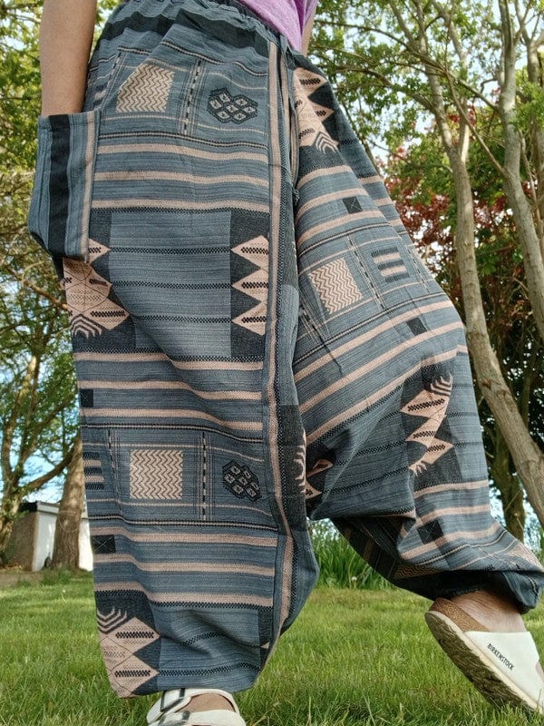 Grey Cream Aladdin Genie Harem Pants Hippie Wide Fit Baggy Mens Ladies Trousers