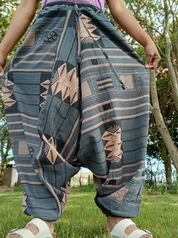 Grey Cream Aladdin Genie Harem Pants Hippie Wide Fit Baggy Mens Ladies Trousers