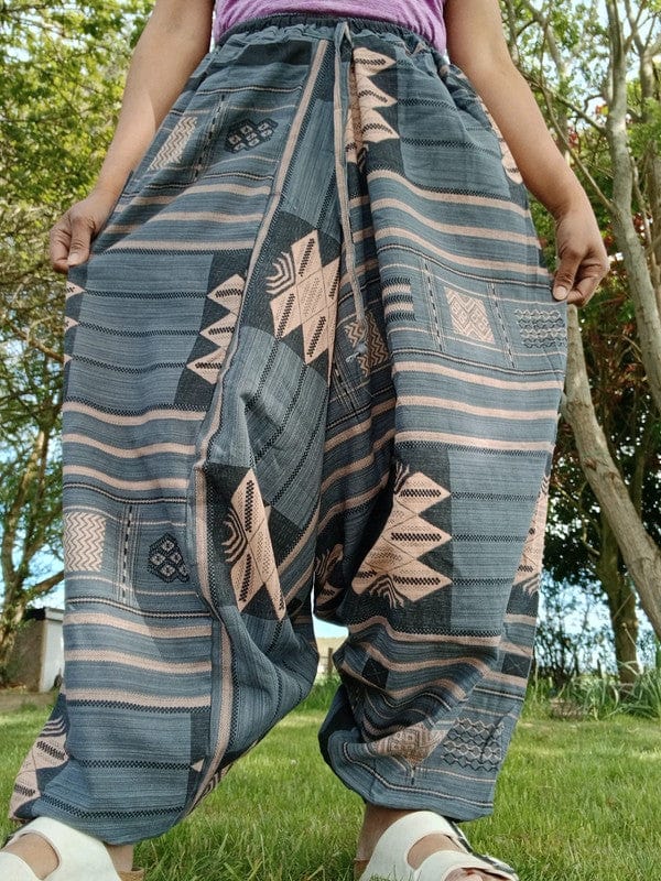 Grey Cream Aladdin Genie Harem Pants Hippie Wide Fit Baggy Mens Ladies Trousers