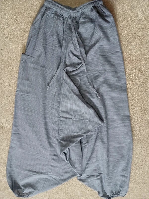 Grey Harem Pants Baggy Aladdin Genie Thai Fisherman Mens Womens Summer Trousers