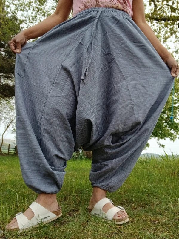Grey Harem Pants Baggy Aladdin Genie Thai Fisherman Mens Womens Summer Trousers
