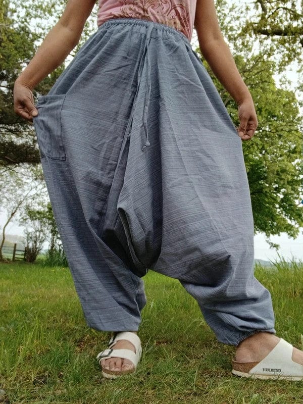 Grey Harem Pants Baggy Aladdin Genie Thai Fisherman Mens Womens Summer Trousers
