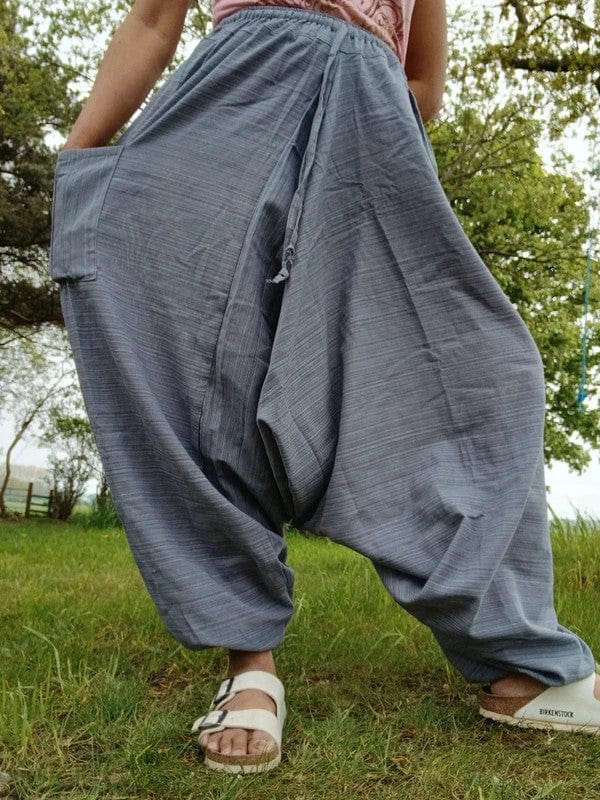 Grey Harem Pants Baggy Aladdin Genie Thai Fisherman Mens Womens Summer Trousers