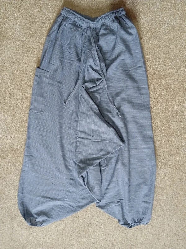 Grey Harem Pants Baggy Aladdin Genie Thai Fisherman Mens Womens Summer Trousers