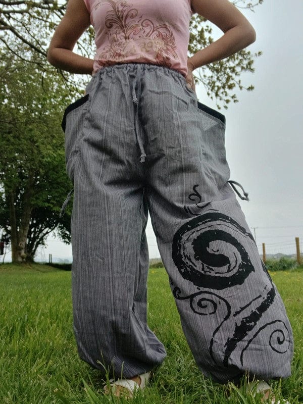 Grey Harem Pants Wide Leg Baggy Trousers Holiday Sun Travel Mens Womens One Size