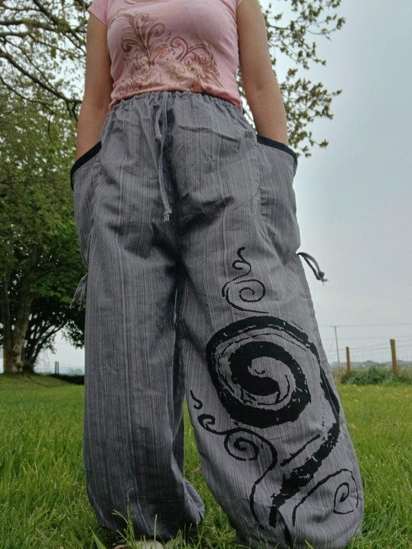 Grey Harem Pants Wide Leg Baggy Trousers Holiday Sun Travel Mens Womens One Size