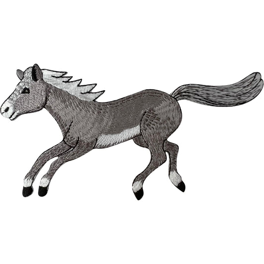 Grey Horse Patch Iron On Sew On Clothes Riding Equestrian Coat Embroidered Badge