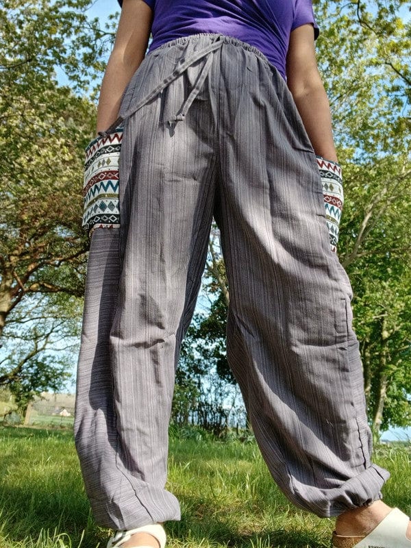 Grey Summer Trousers Cotton Wide Leg Thai Harem Pants Yoga Joggers Mens Ladies