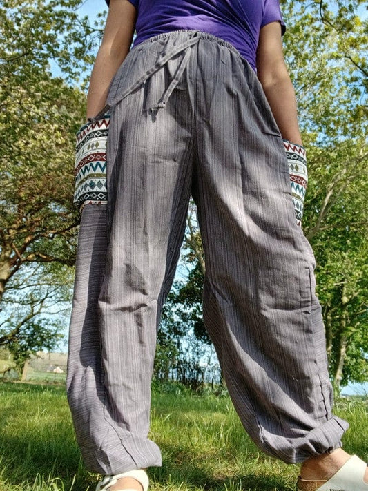 Grey Summer Trousers Cotton Wide Leg Thai Harem Pants Yoga Joggers Mens Ladies