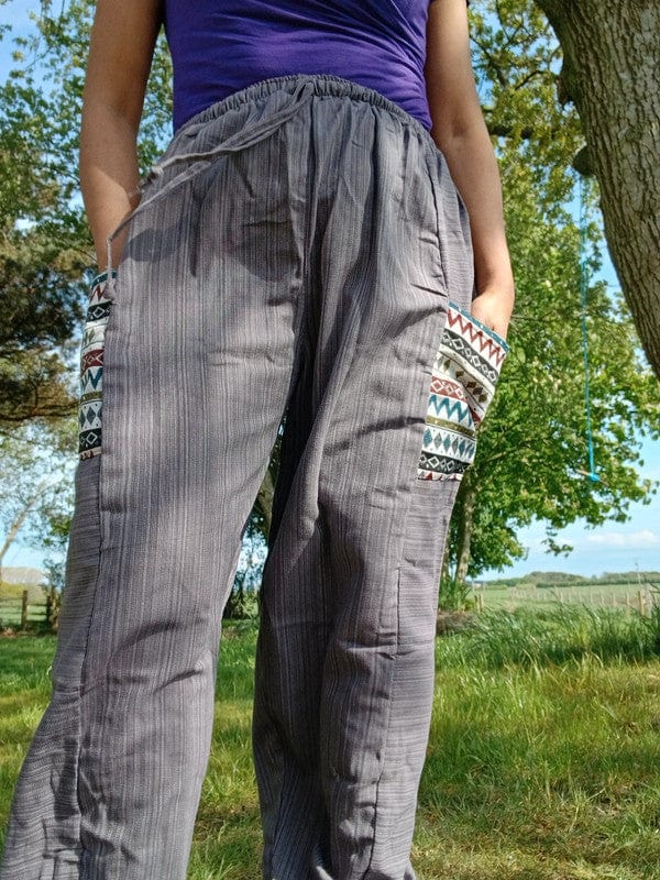 Grey Summer Trousers Cotton Wide Leg Thai Harem Pants Yoga Joggers Mens Ladies