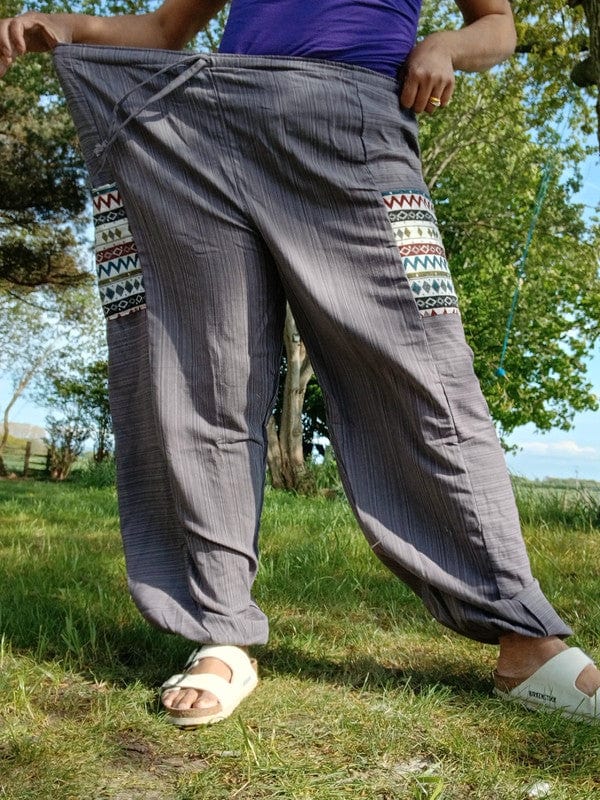Grey Summer Trousers Cotton Wide Leg Thai Harem Pants Yoga Joggers Mens Ladies