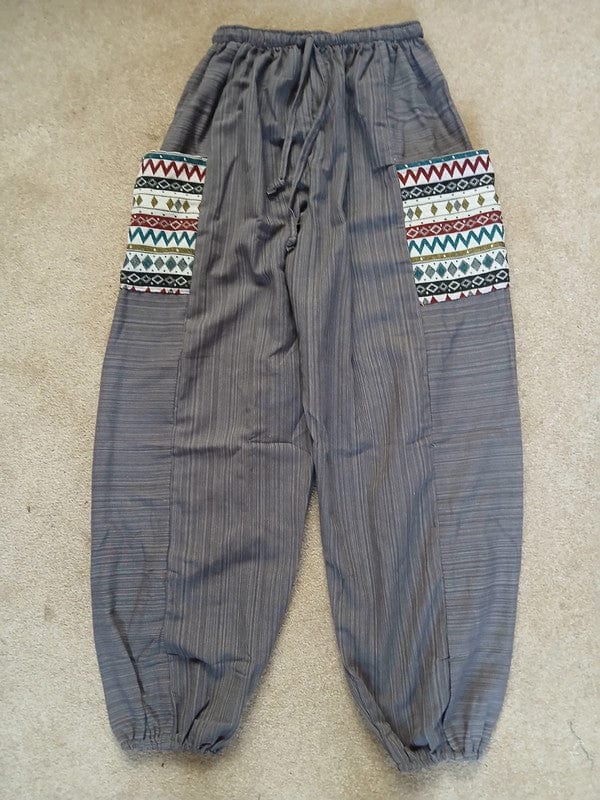 Grey Summer Trousers Cotton Wide Leg Thai Harem Pants Yoga Joggers Mens Ladies