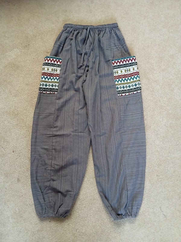 Grey Summer Trousers Cotton Wide Leg Thai Harem Pants Yoga Joggers Mens Ladies