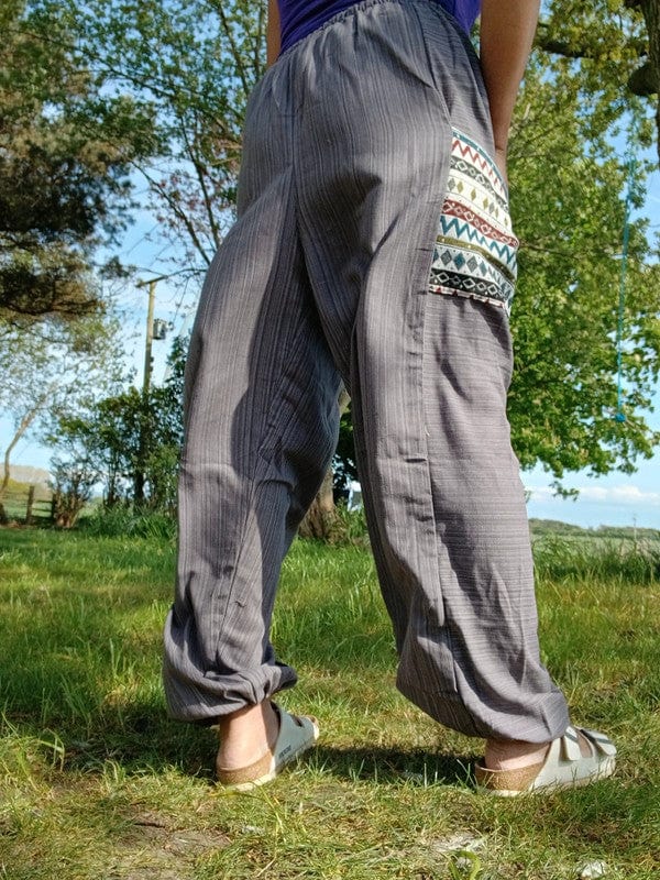 Grey Summer Trousers Cotton Wide Leg Thai Harem Pants Yoga Joggers Mens Ladies