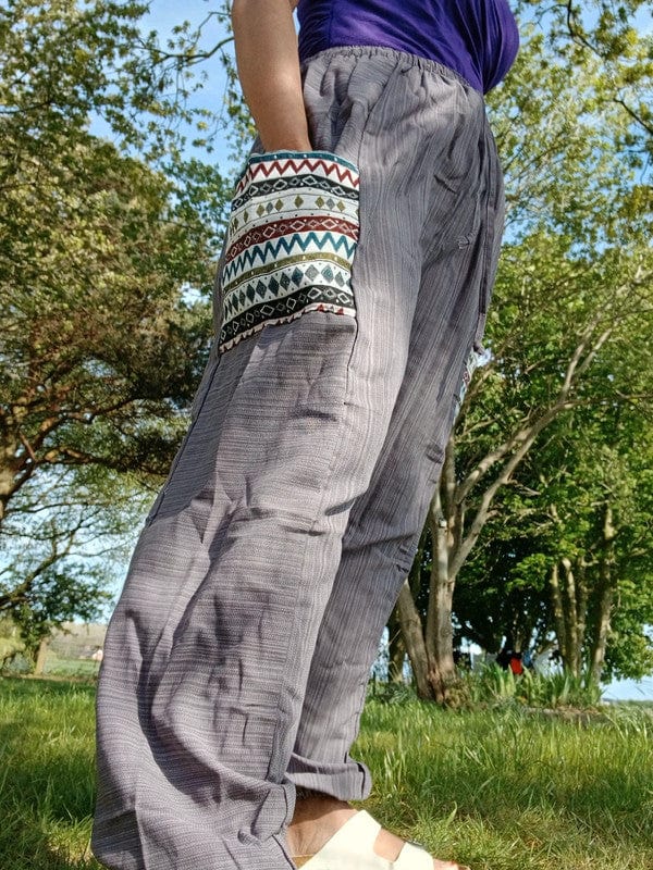 Grey Summer Trousers Cotton Wide Leg Thai Harem Pants Yoga Joggers Mens Ladies