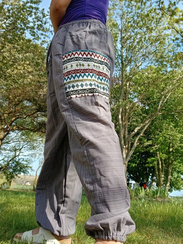 Grey Summer Trousers Cotton Wide Leg Thai Harem Pants Yoga Joggers Mens Ladies