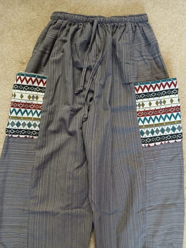 Grey Summer Trousers Cotton Wide Leg Thai Harem Pants Yoga Joggers Mens Ladies