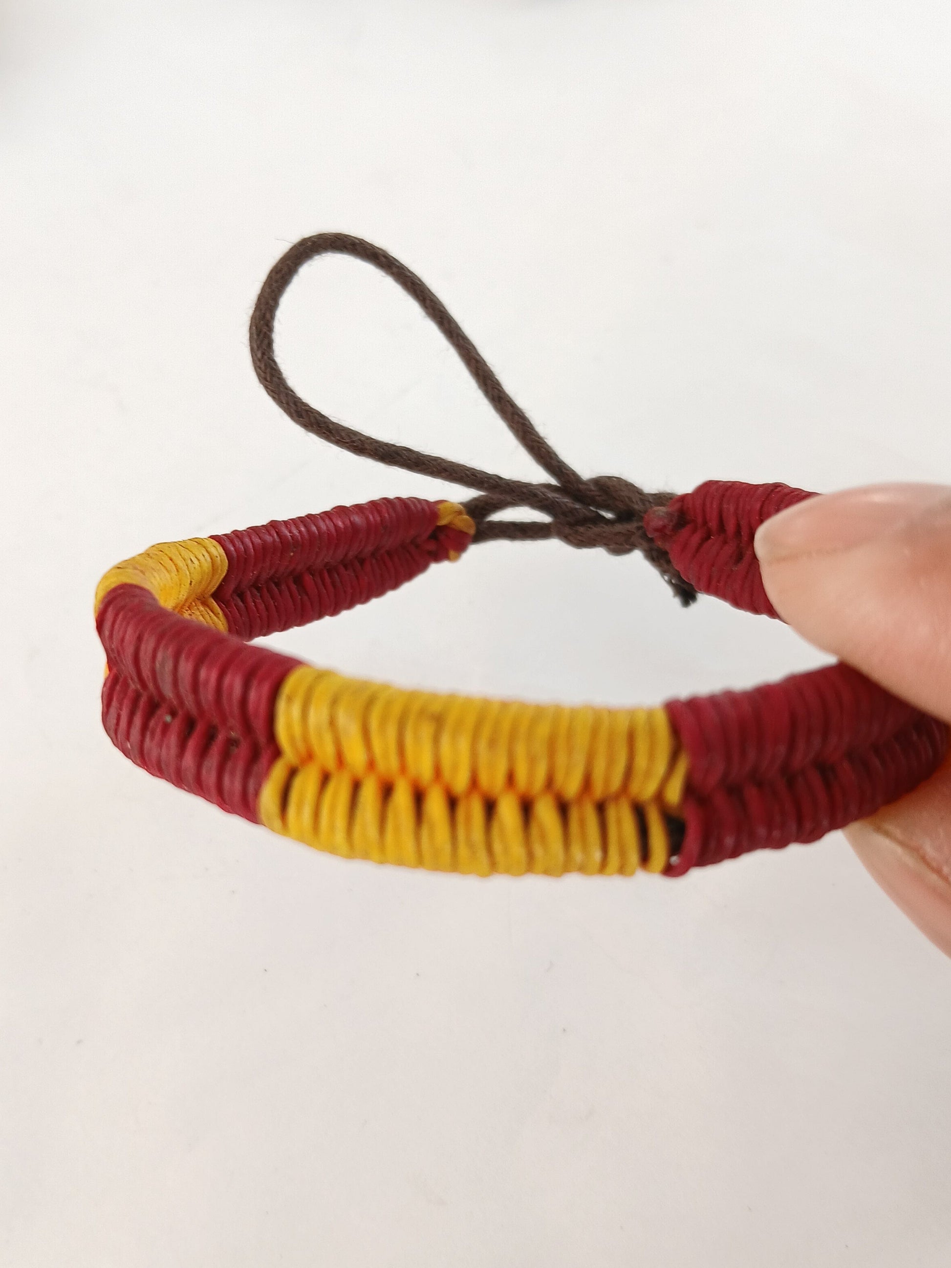 Handmade cotton waxed bracelet  red and orange friendship wristband for unisex