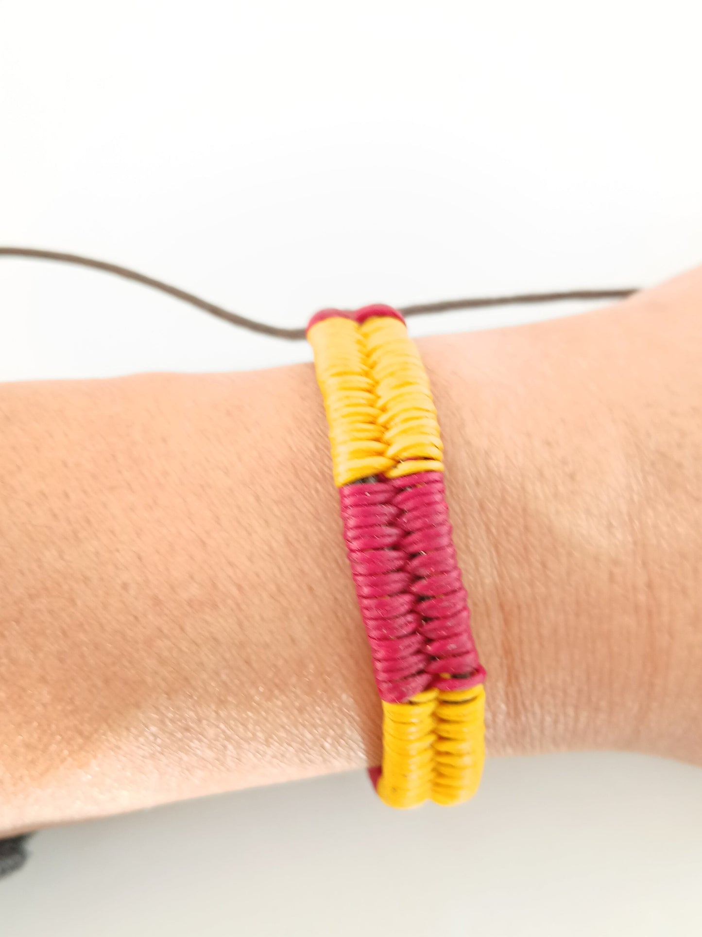 Handmade cotton waxed bracelet  red and orange friendship wristband for unisex