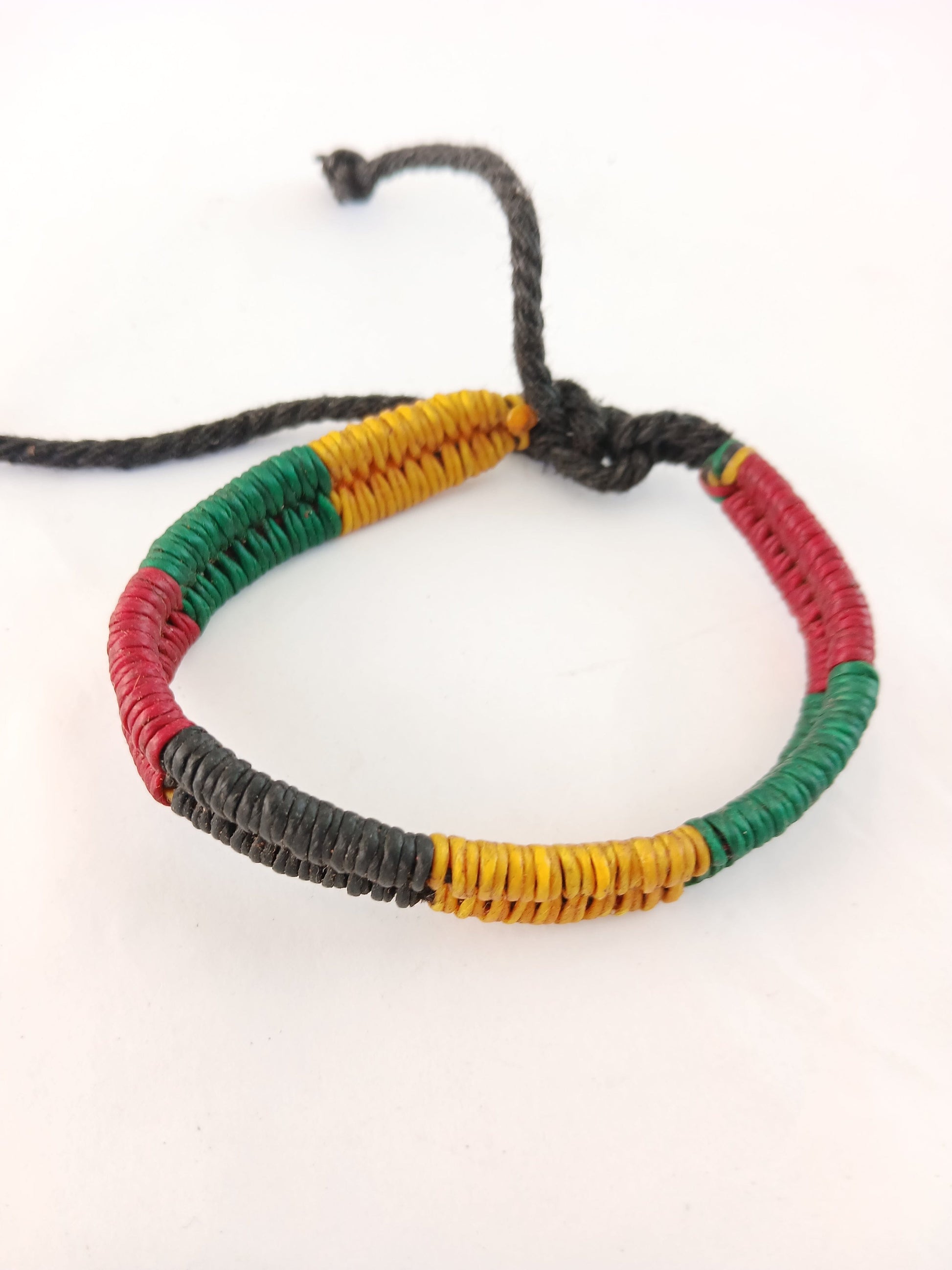 Handmade cotton waxed Jamaican bracelet black Rasta hippie wristband for unisex