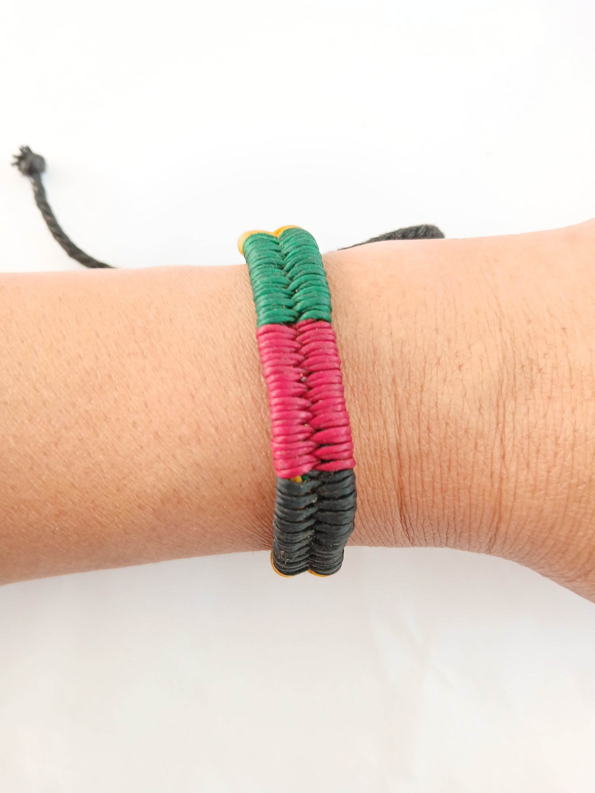 Handmade cotton waxed Jamaican bracelet black Rasta hippie wristband for unisex
