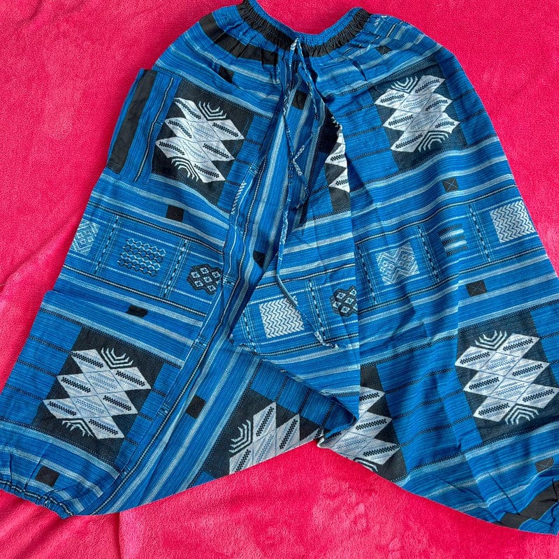 Handmade Mens Ladies Blue Cotton Harem Pants Summer Holiday Beach Yoga Trousers