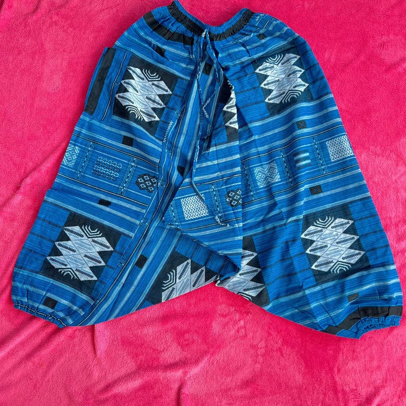 Handmade Mens Ladies Blue Cotton Harem Pants Summer Holiday Beach Yoga Trousers