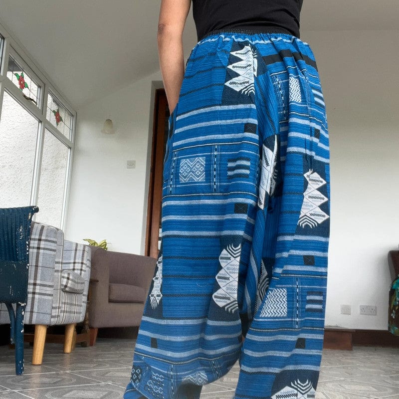 Handmade Mens Ladies Blue Cotton Harem Pants Summer Holiday Beach Yoga Trousers