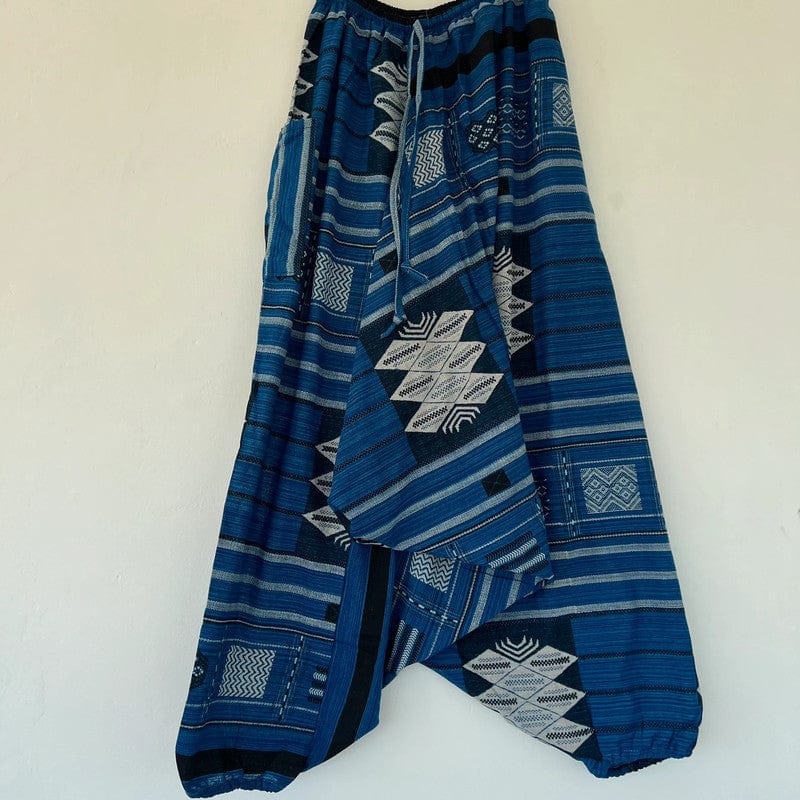 Handmade Mens Ladies Blue Cotton Harem Pants Summer Holiday Beach Yoga Trousers