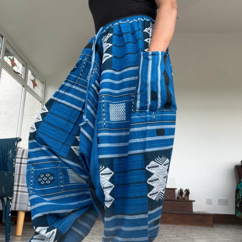 Handmade Mens Ladies Blue Cotton Harem Pants Summer Holiday Beach Yoga Trousers