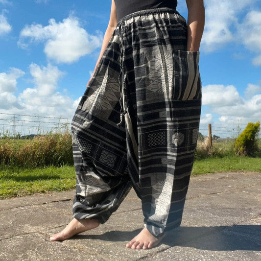 Handmade Mens Womens Black Grey Harem Pants Cotton Canvas Hippie Yoga Trousers