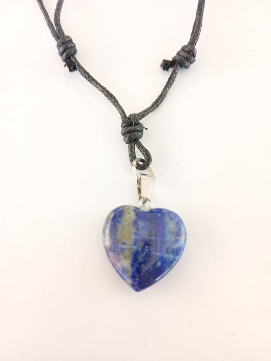 Heart charm Lapis lazuli crystal stone healing pendant necklace black choker neck cord
