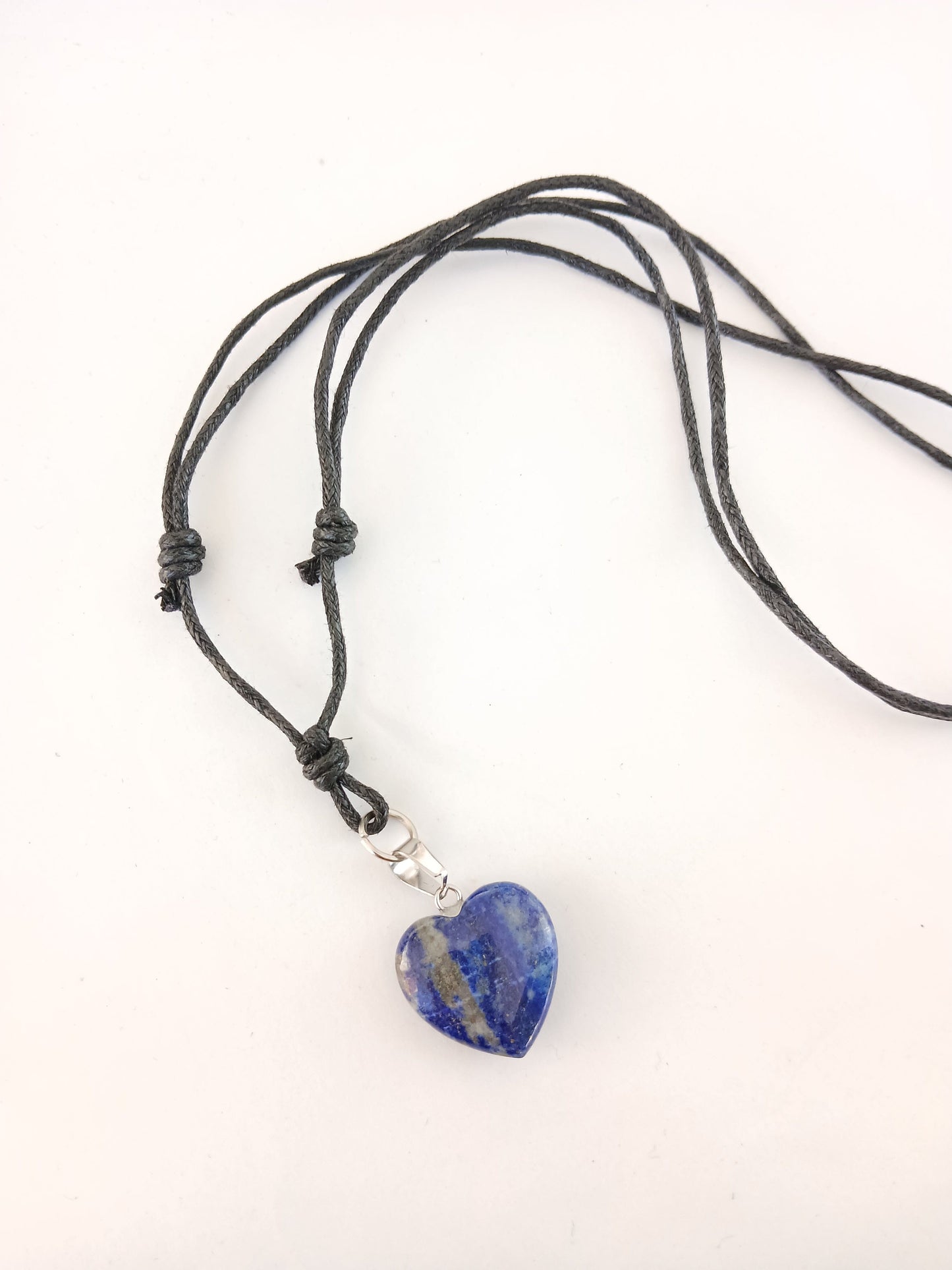 Heart charm Lapis lazuli crystal stone healing pendant necklace black choker neck cord