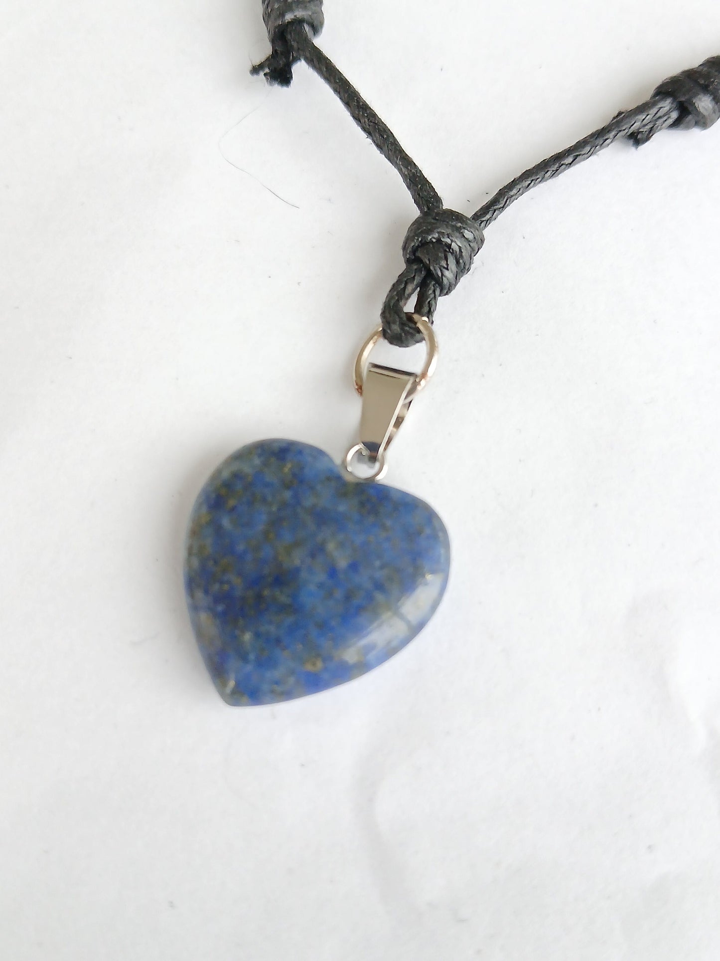 Heart charm Lapis lazuli crystal stone healing pendant necklace black choker neck cord