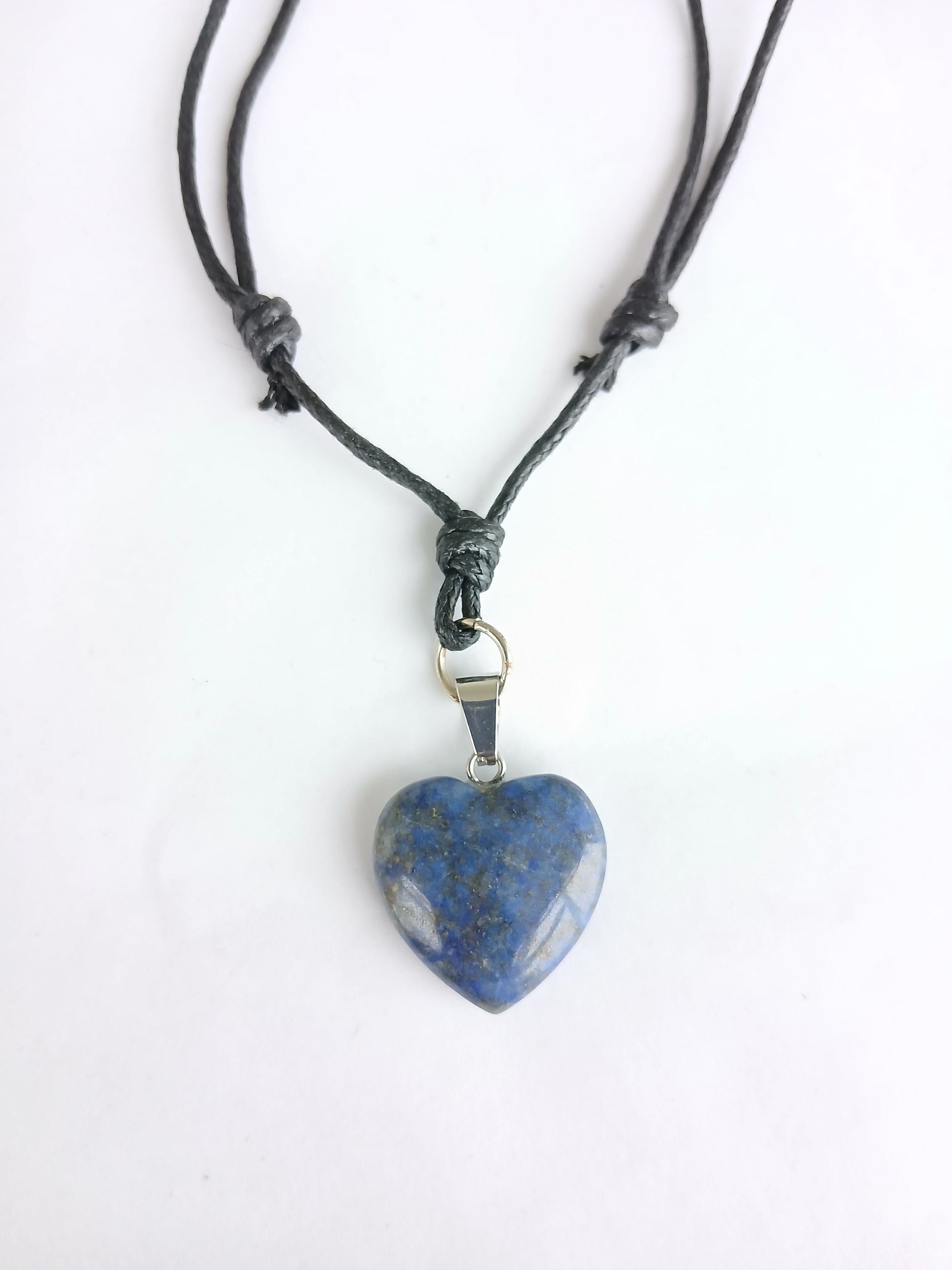 Heart charm Lapis lazuli crystal stone healing pendant necklace black choker neck cord
