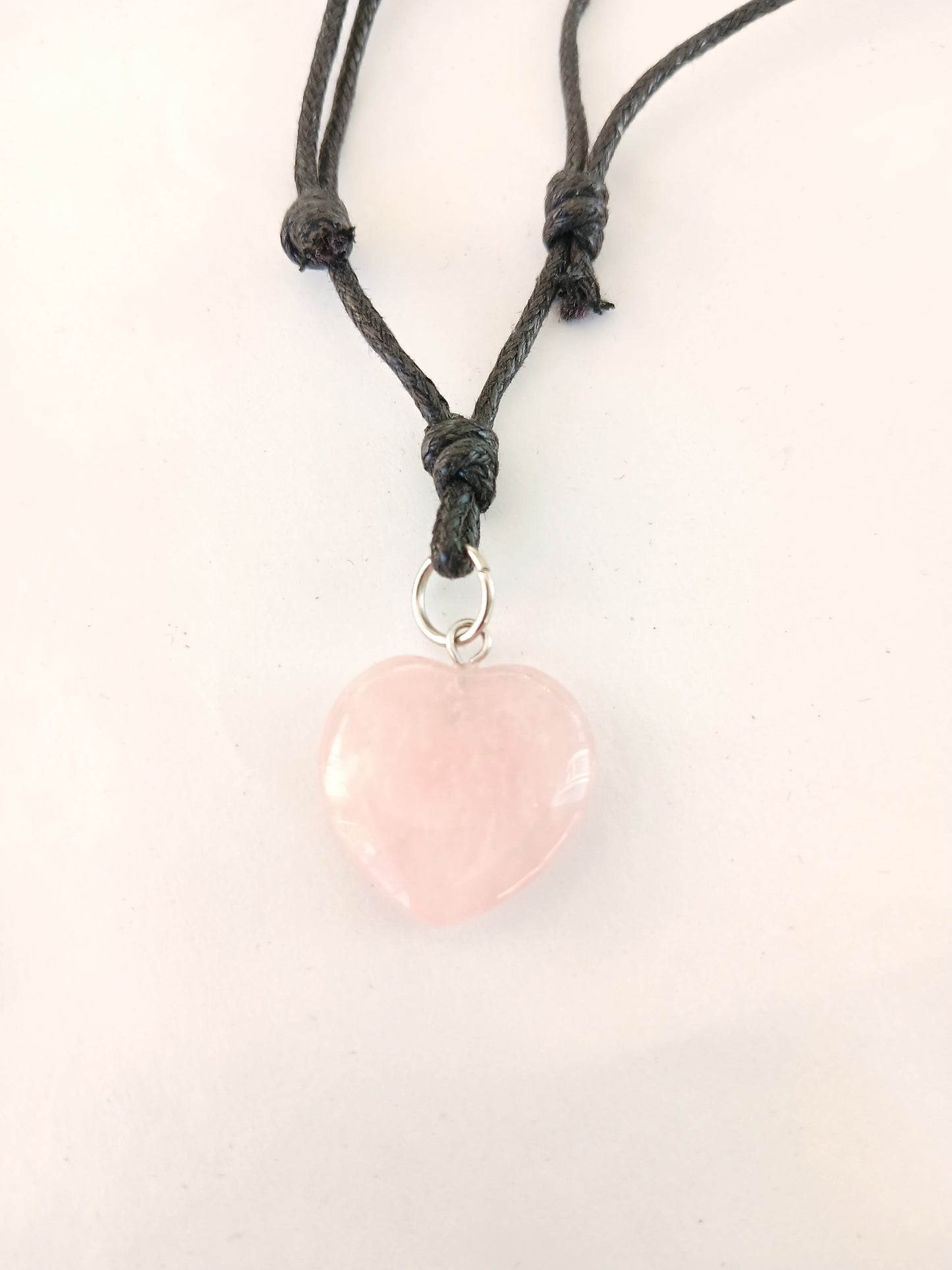 Heart Rose Quartz crystal gemstone pendant necklace pink rose charm with black choker