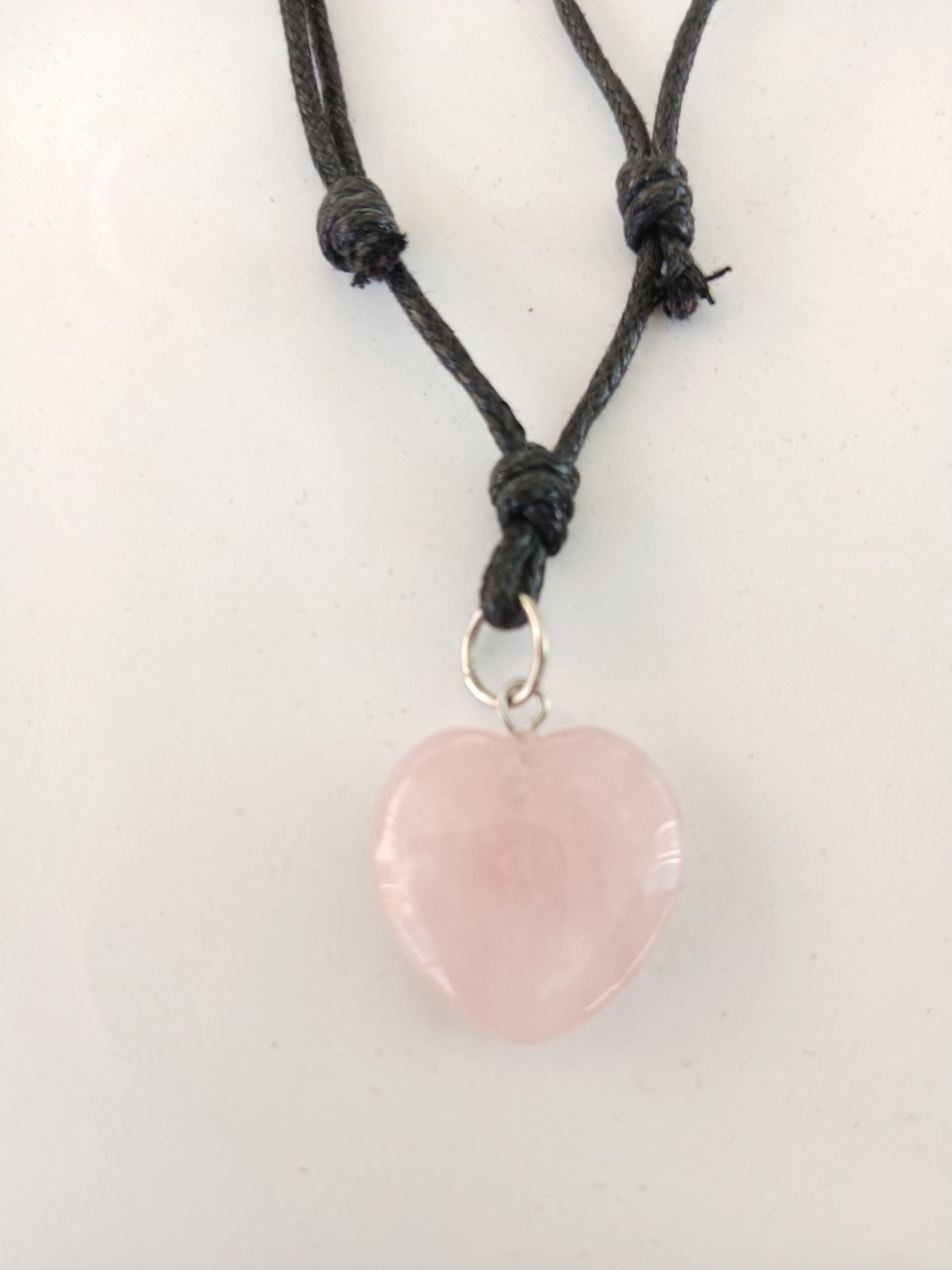 Heart Rose Quartz crystal gemstone pendant necklace pink rose charm with black choker