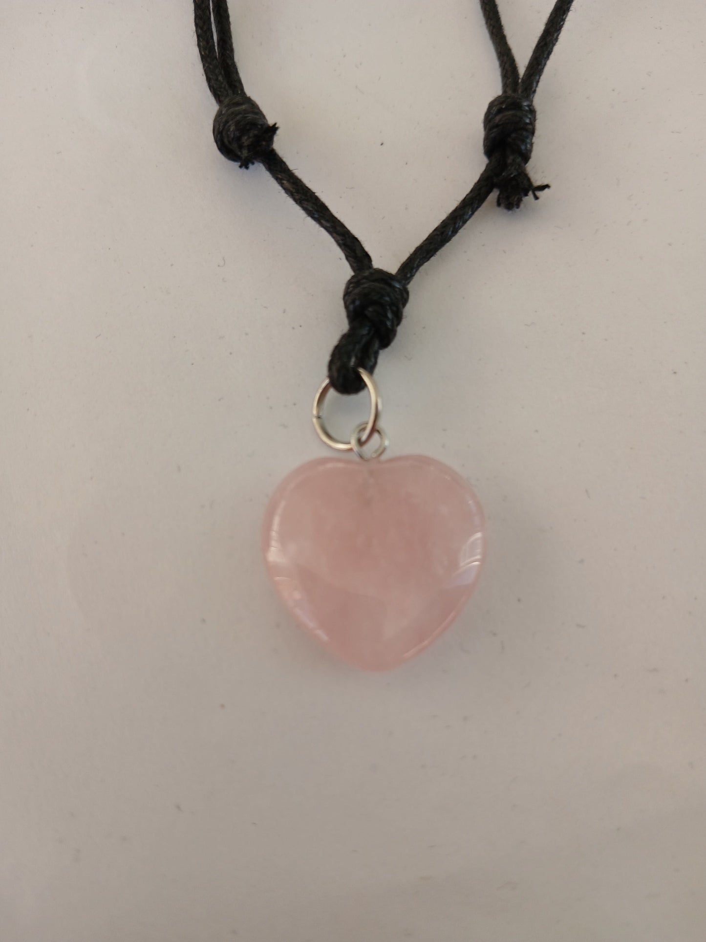 Heart Rose Quartz crystal gemstone pendant necklace pink rose charm with black choker