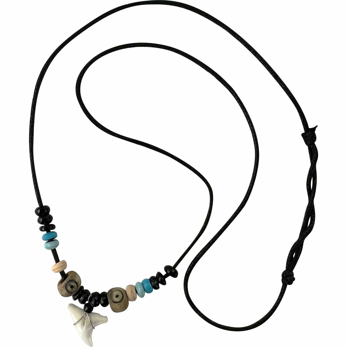 Imitation Resin Shark Tooth Pendant Necklace Wood Beaded Cord Chain Womens Mens Surfer Jewellery
