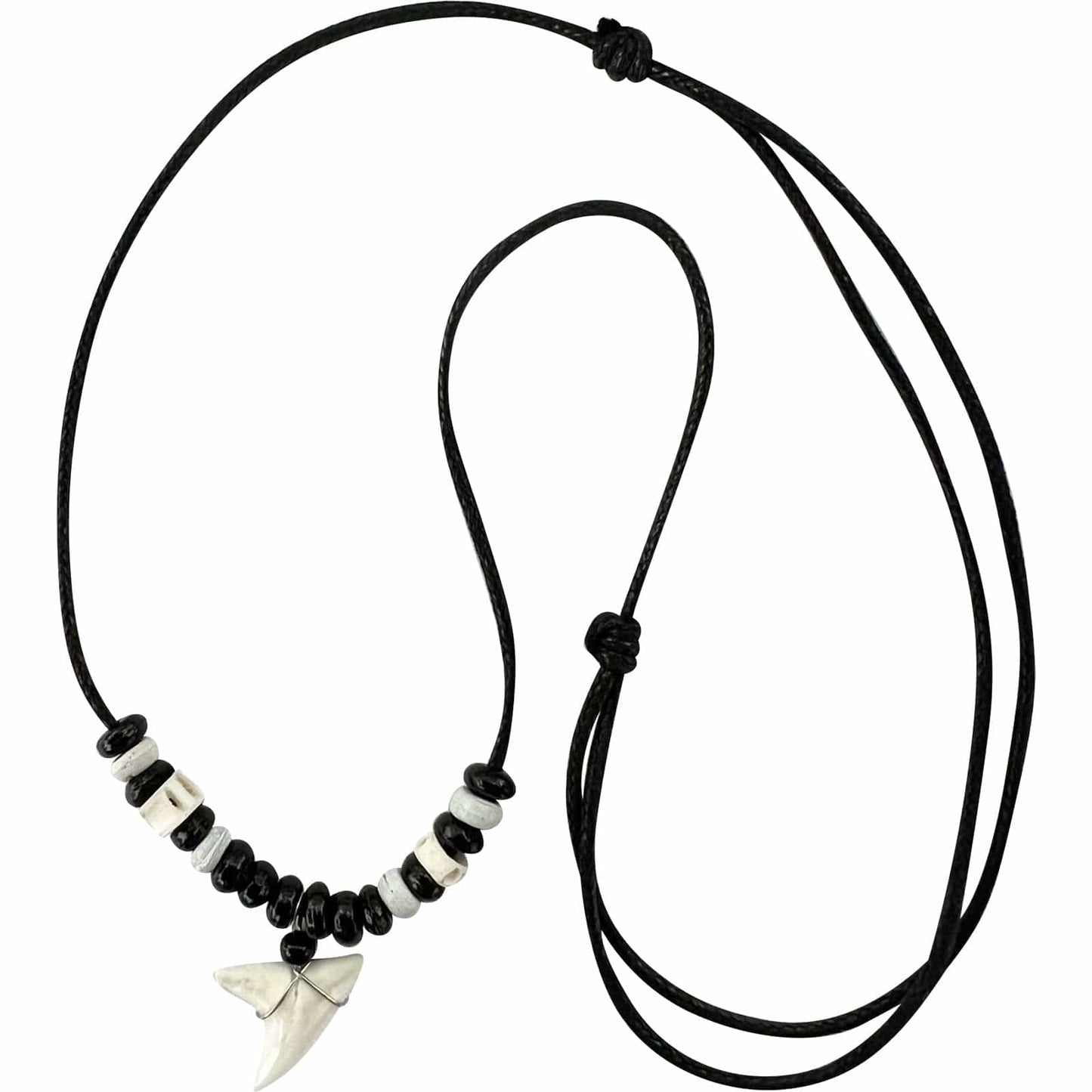 Imitation Resin Shark Tooth Pendant Necklace Wood Beads Chain Mens Womens Boys Girls Jewellery