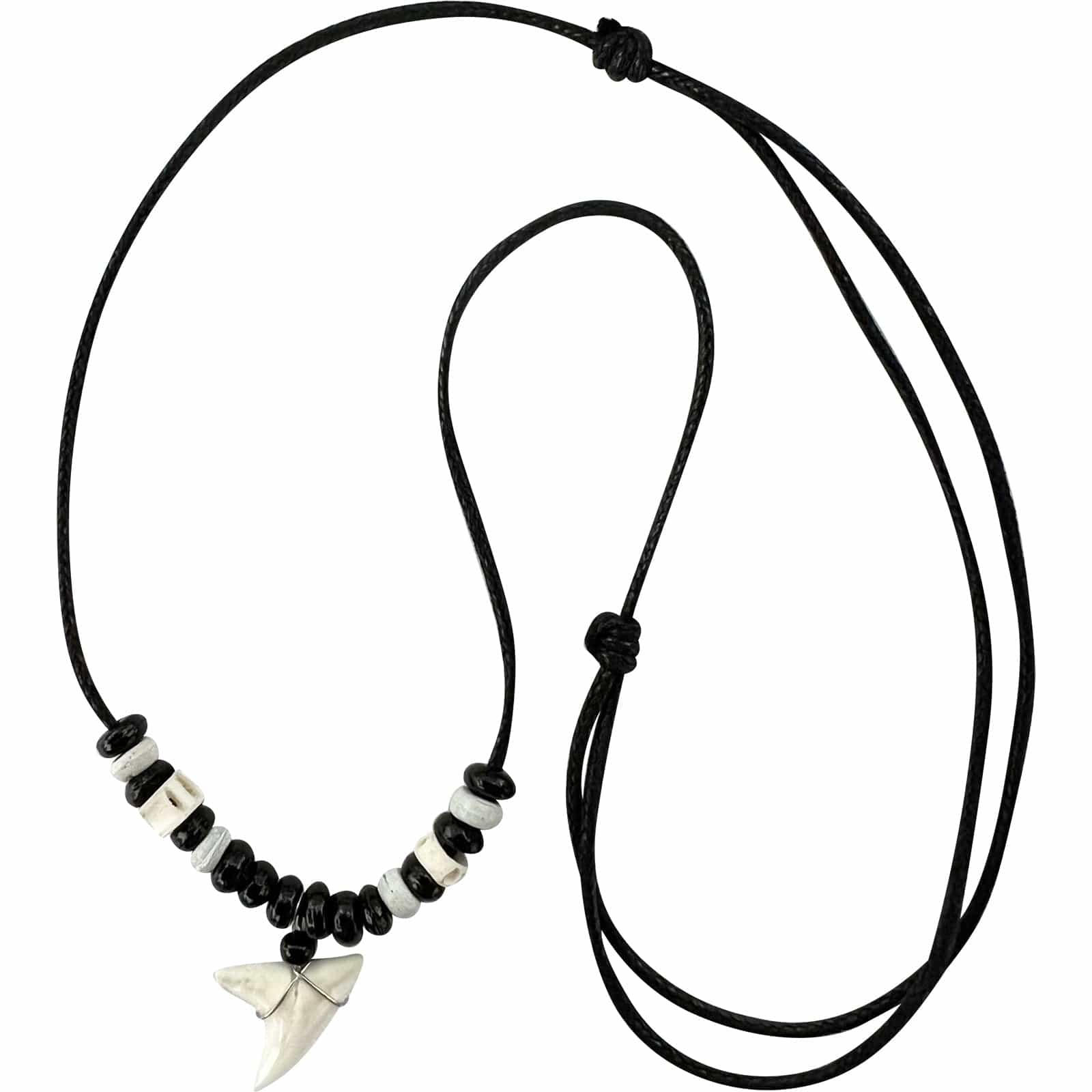 Imitation Resin Shark Tooth Pendant Necklace Wood Beads Chain Mens Womens Boys Girls Jewellery