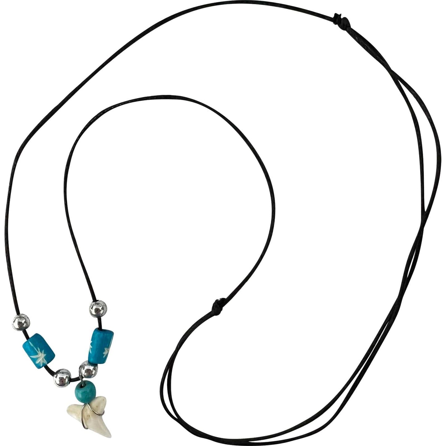 Imitation Resin Shark Tooth Pendant Necklace Wooden Beads Chain Mens Womens Childrens Jewellery