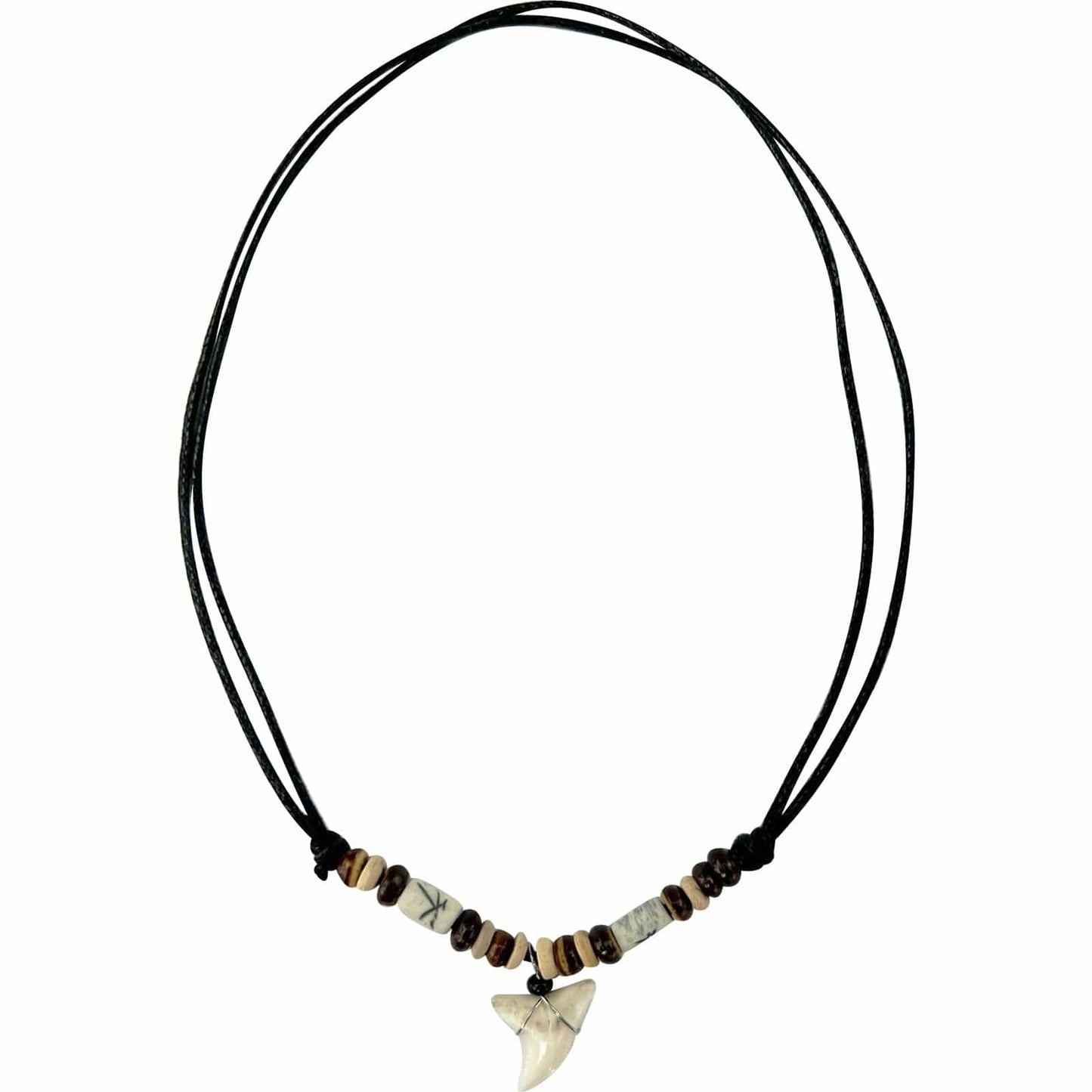 Imitation Resin Shark Tooth Pendant Necklace Wooden Beads Chain Mens Womens Guys Kids Jewellery