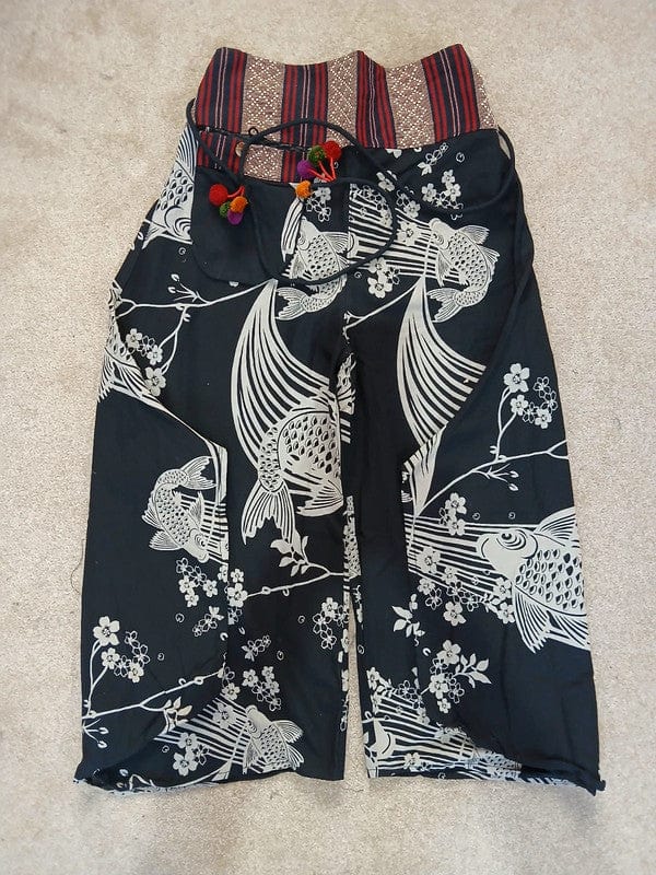 Koi Fish Black Harem Wide Leg Pants Genie Hippie Baggy High Rise Waist Trousers