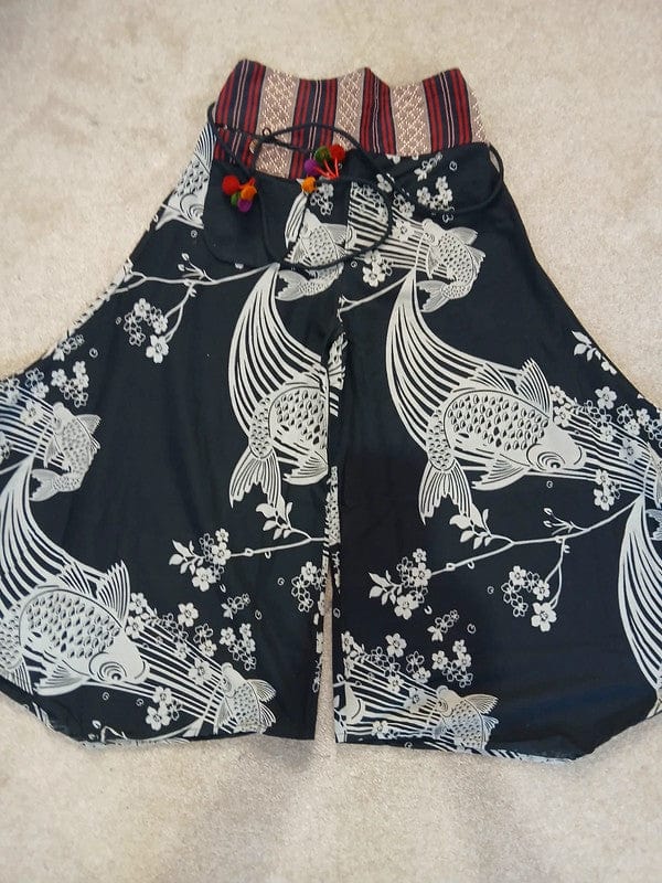 Koi Fish Black Harem Wide Leg Pants Genie Hippie Baggy High Rise Waist Trousers