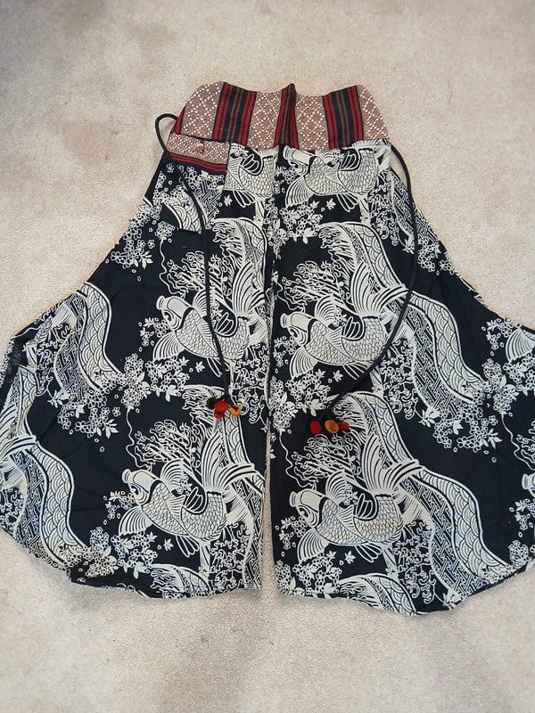 Koi Fish Black Harem Wide Leg Pants Yoga Hippie Baggy High Rise Waist Trousers