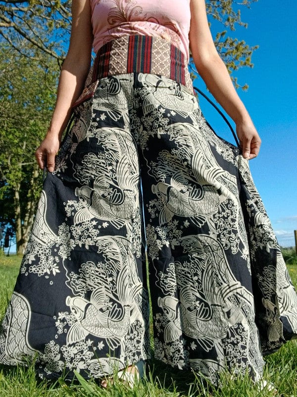 Koi Fish Black Harem Wide Leg Pants Yoga Hippie Baggy High Rise Waist Trousers