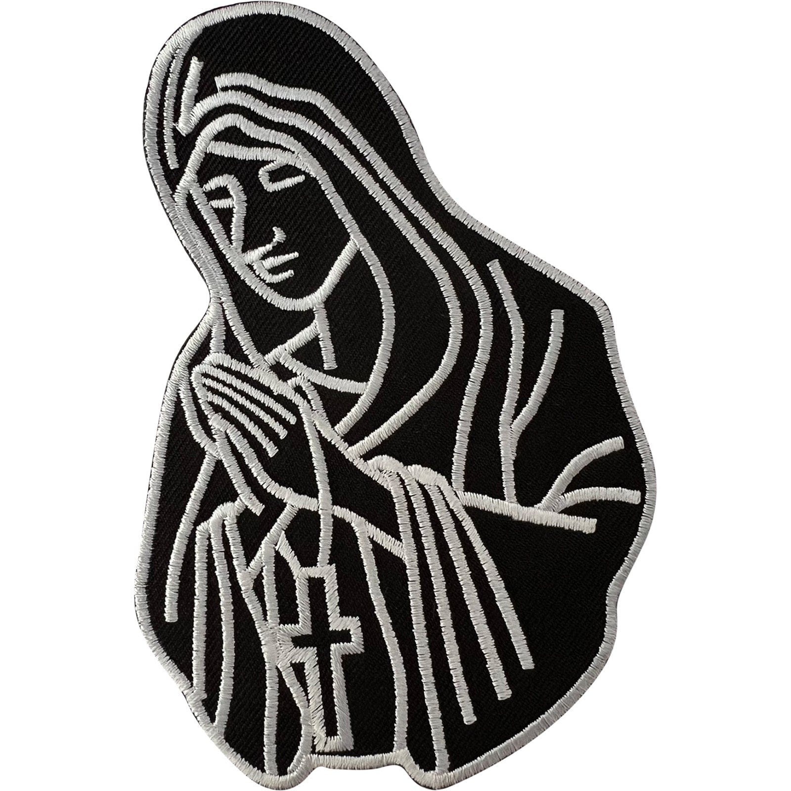 Mary Praying Patch Iron Sew On Prayer Rosary Beads Jesus Cross Embroidered Badge