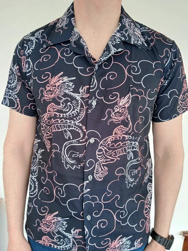 Mens Pink White Dragon Black Short Sleeve Large T Shirt Summer Holiday Travel Size Large